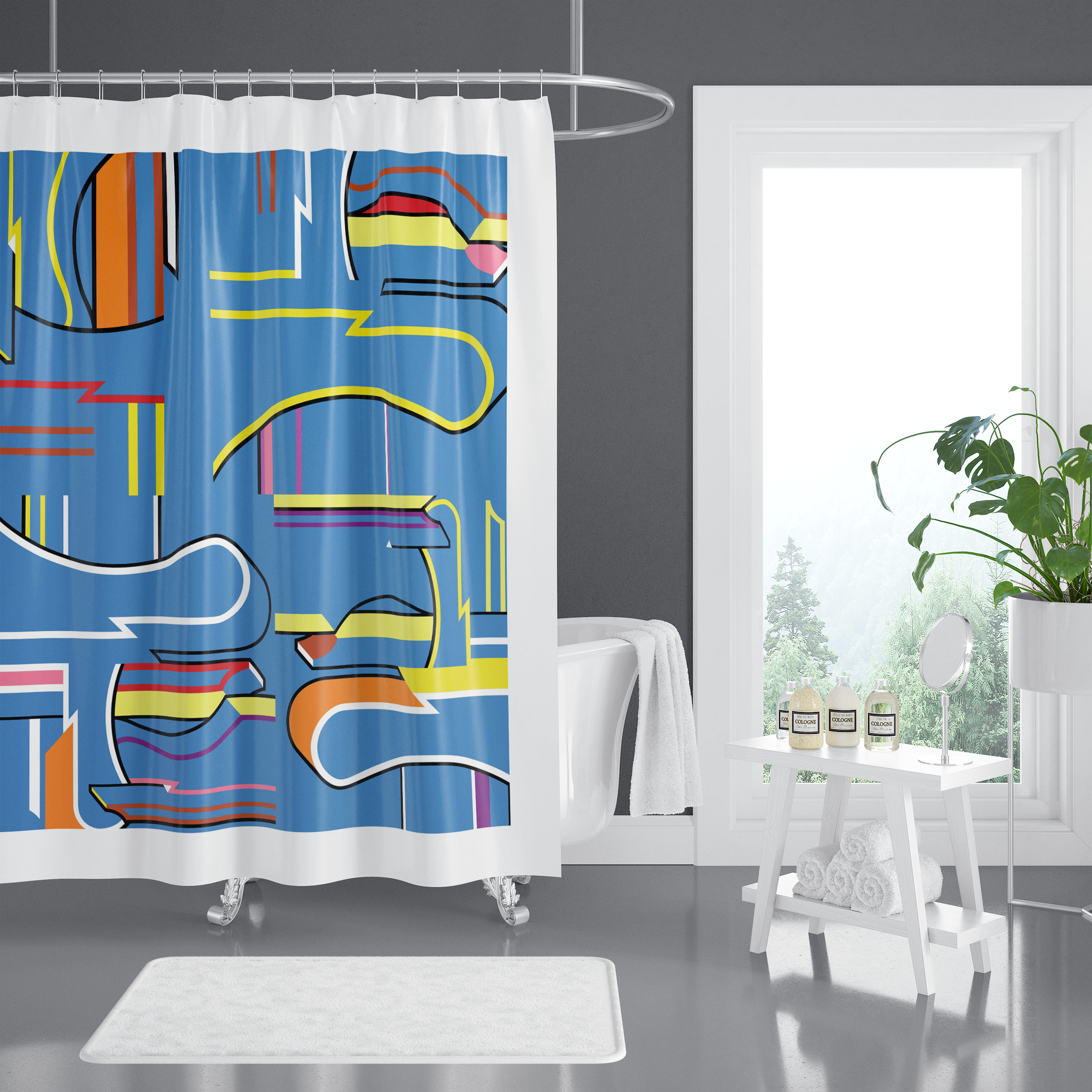 Custom Paint Blue Shower Curtain