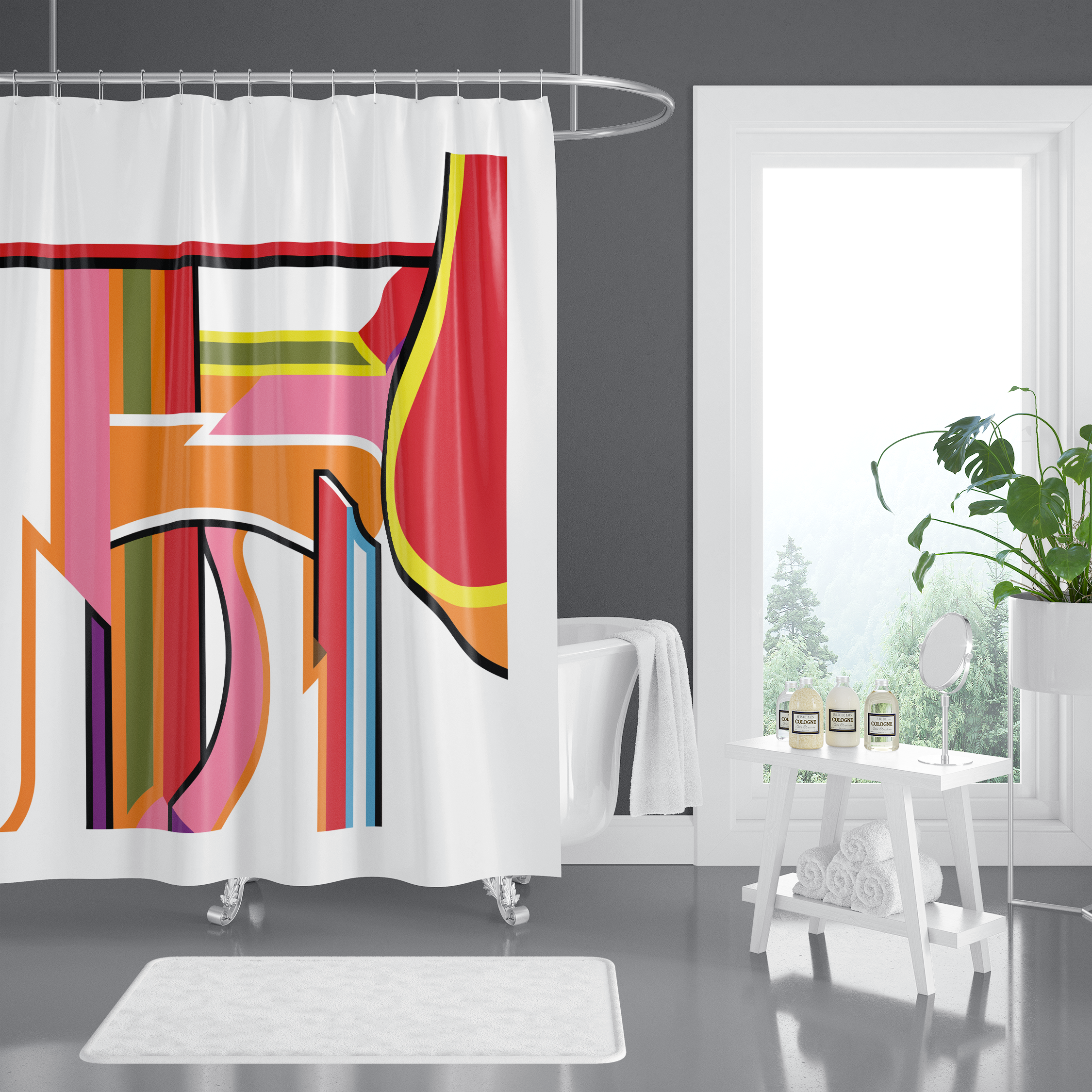 Custom Paint White Shower Curtain